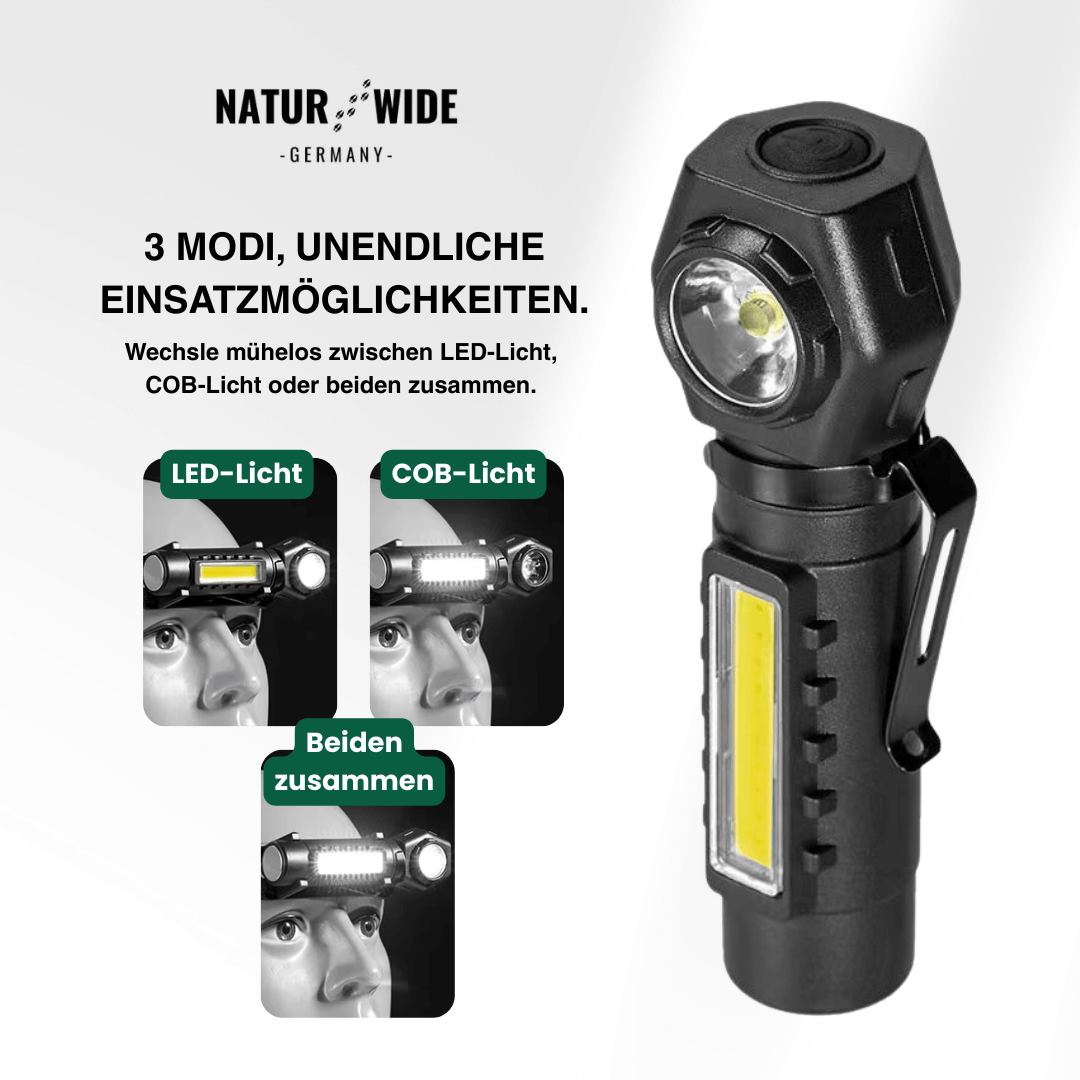 2-in-1 LED-Taschenlampe & Stirnlampe, USB-C – Ansicht 2