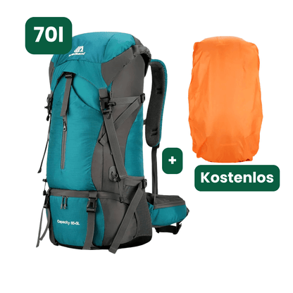 Trekkingrucksack 70 L mit Hüftgurt & Mesh-Rücken – Meeresblau