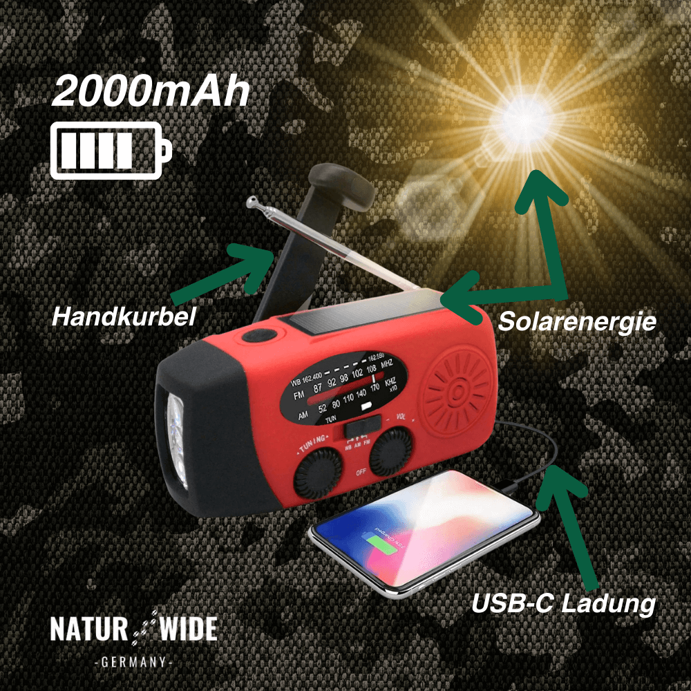 Notfallradio mit Kurbel, Solar & Powerbank – Ansicht 13