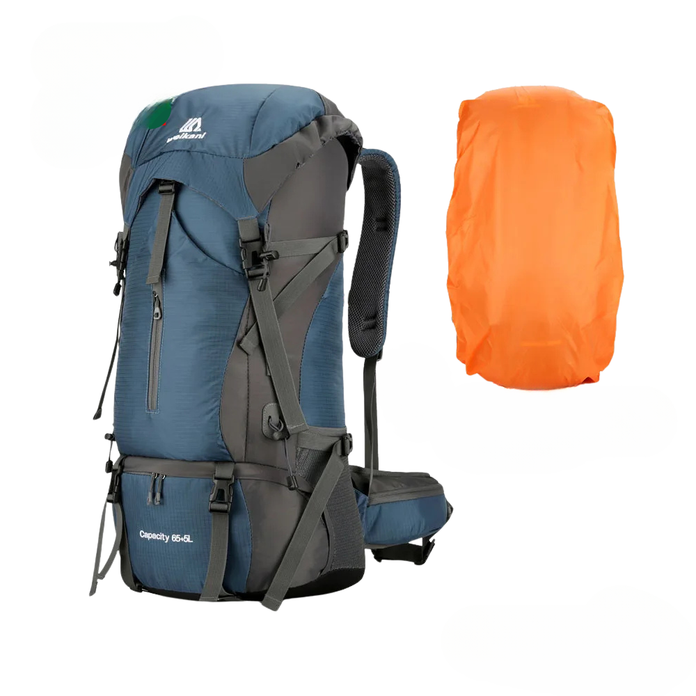 Trekkingrucksack 70 L mit Hüftgurt & Mesh-Rücken – Navyblau