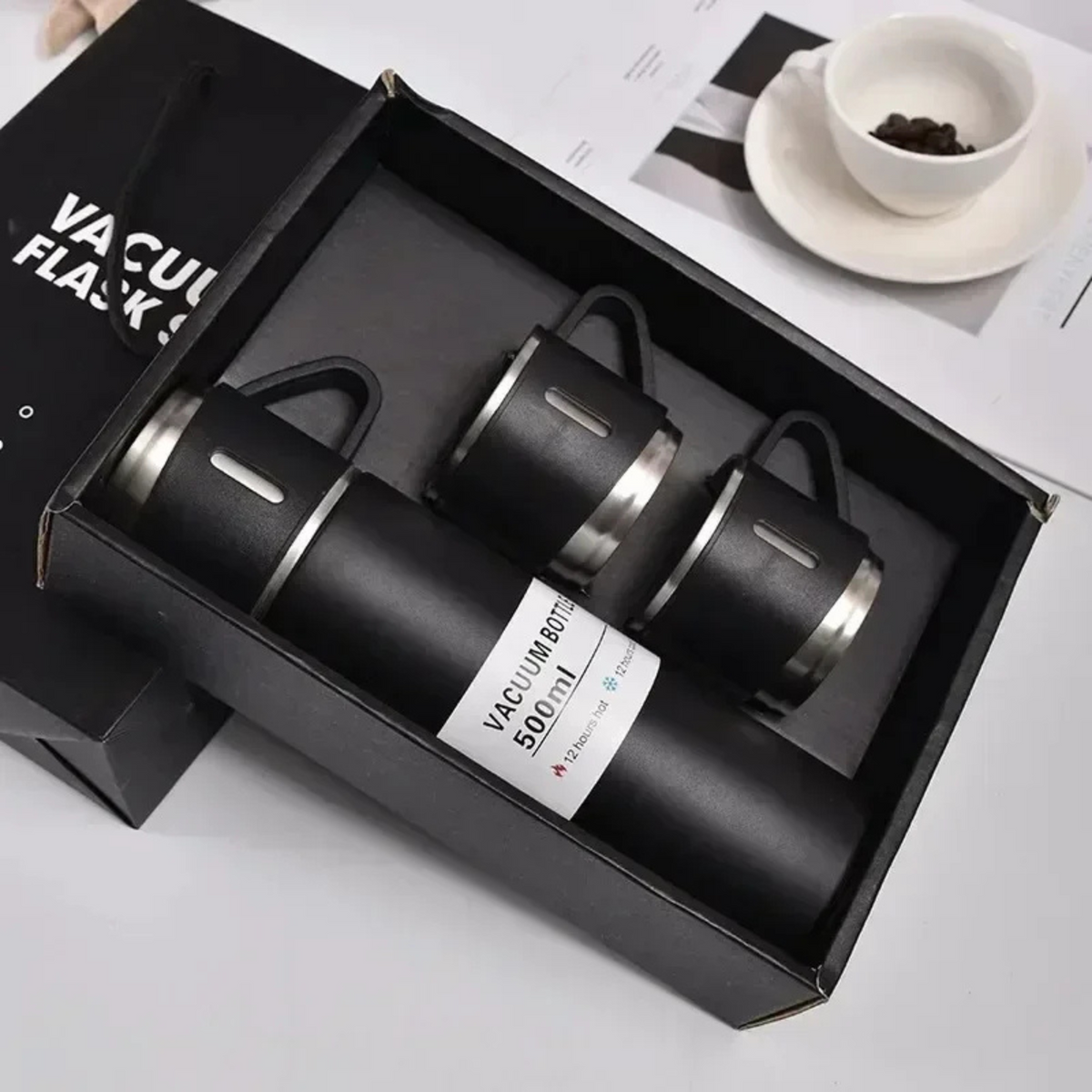 Thermosflasche 500 ml mit 3 Tassen, Edelstahl – Ansicht 24