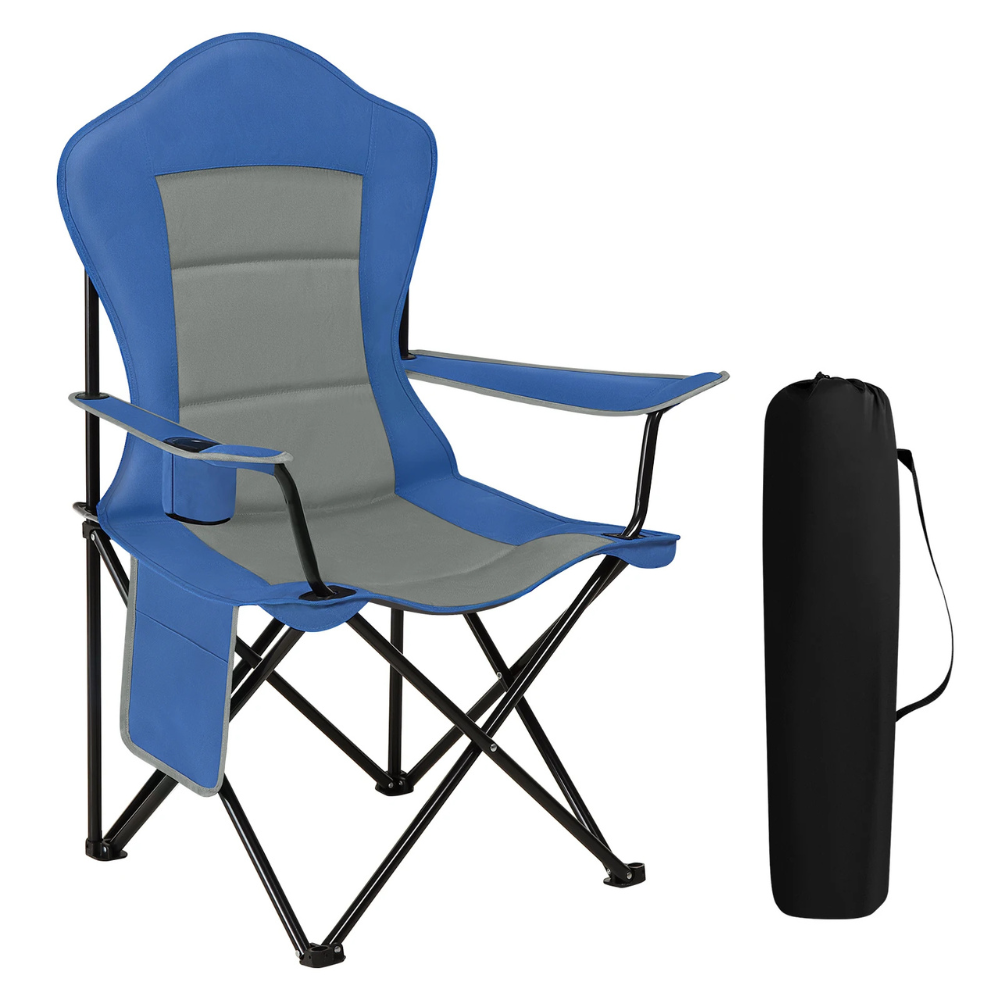 Gepolsterter Campingstuhl mit Getränkehalter – Blau