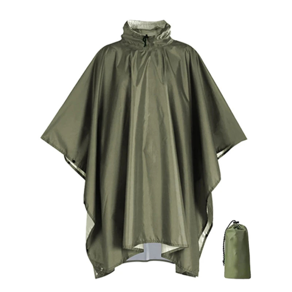 3-in-1-Regenponcho: Regenmantel, Plane & Decke – Waldgrün