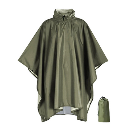 3-in-1-Regenponcho: Regenmantel, Plane & Decke – Waldgrün