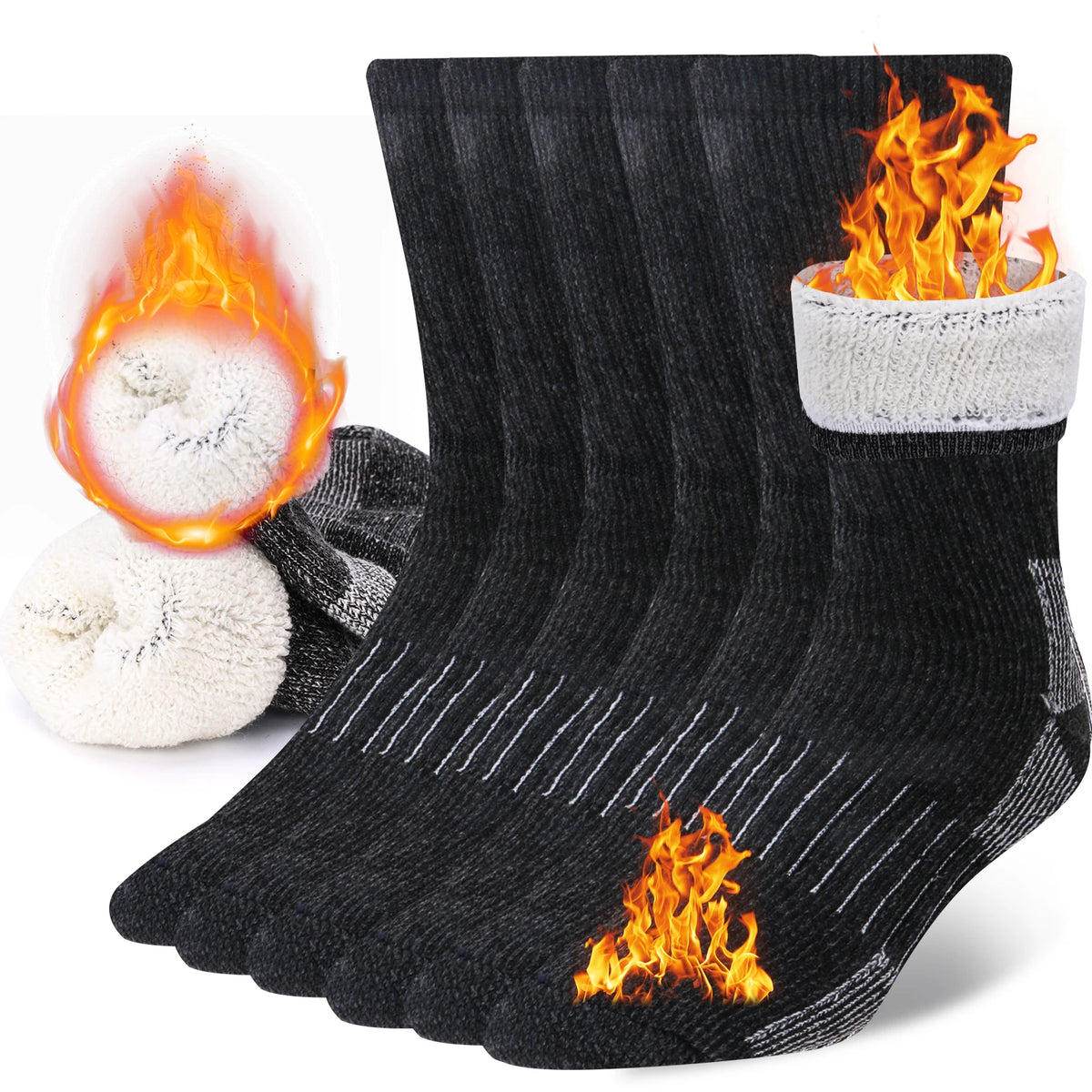 Merino-Wollsocken im 3er-Set, dick & warm – Schwarz - 3 Paare
