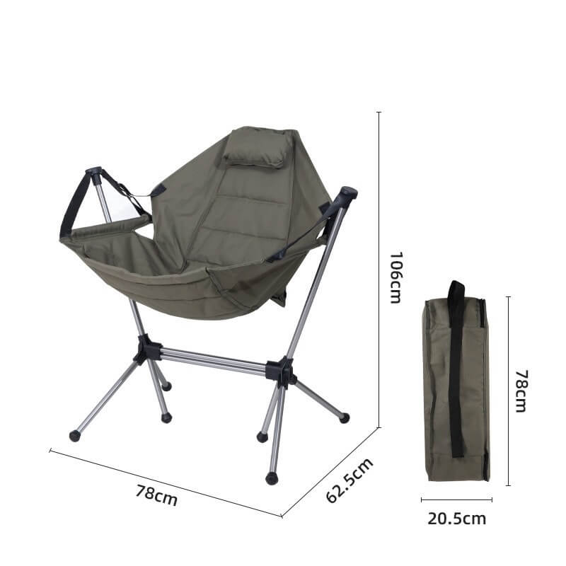 Camping-Schaukelstuhl XXL, faltbar, gepolstert – Olivgrün