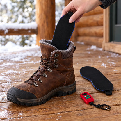 Beheizte Einlegesohle wird in einen Winterstiefel gelegt