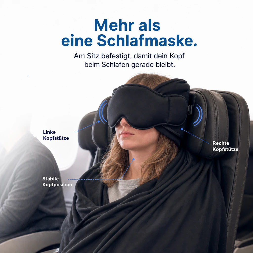 Mehr als eine Schlafmaske: Snoozle ist am Sitz befestigt und stützt den Kopf links und rechts