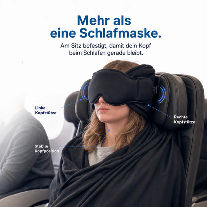Mehr als eine Schlafmaske: Snoozle ist am Sitz befestigt und stützt den Kopf links und rechts